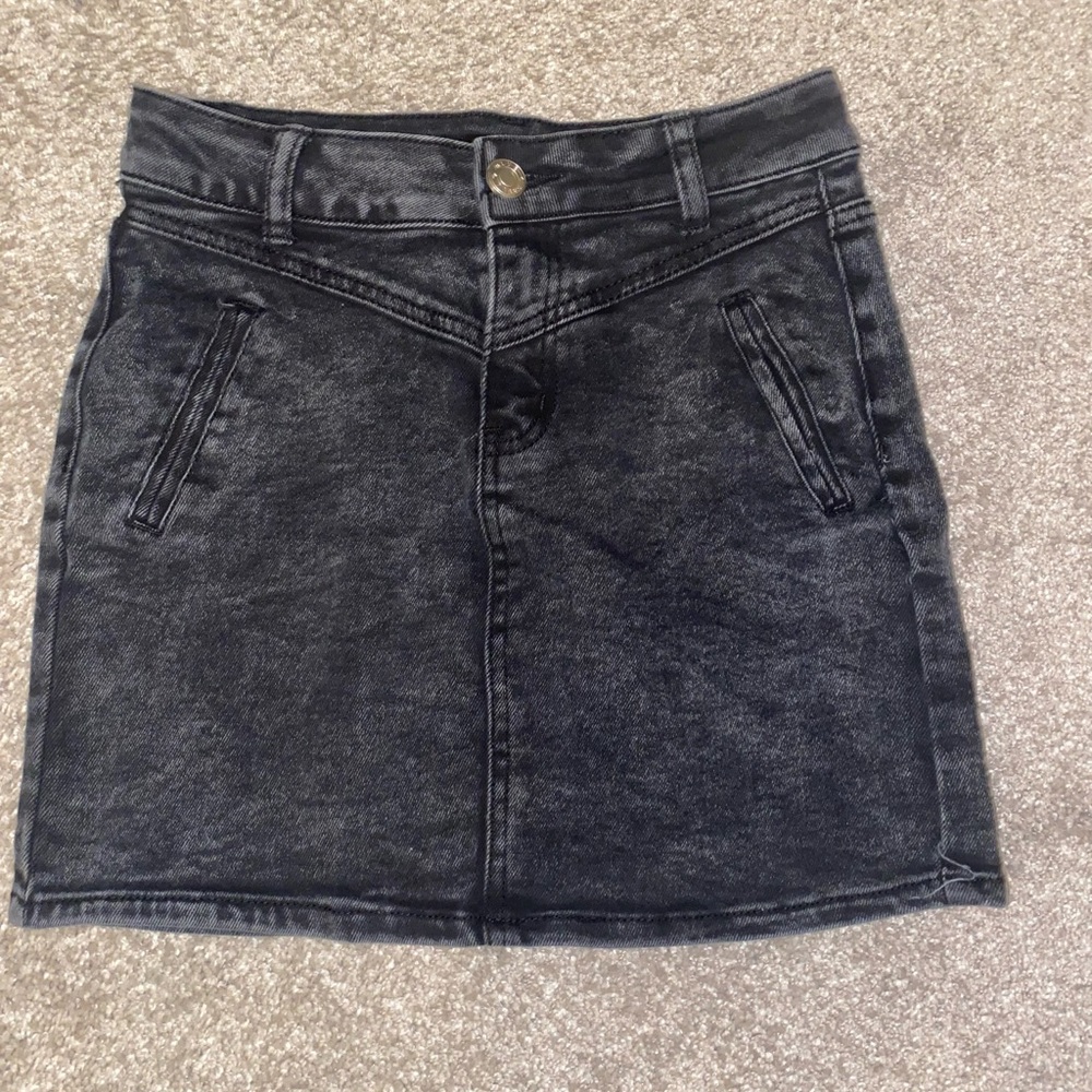 Black Denim Acid Wash Skirt